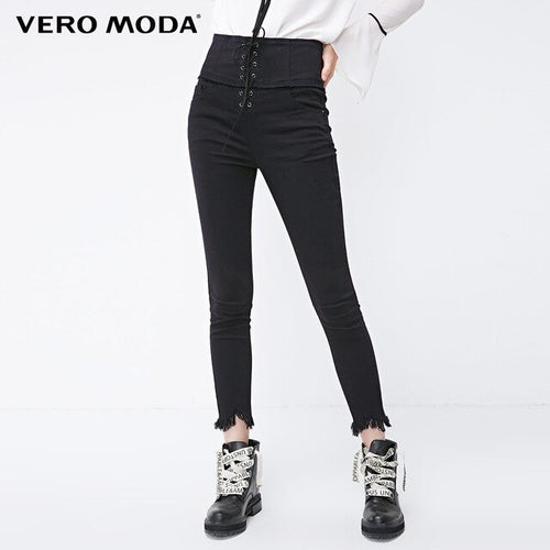 Lace-up High Waist Slim Fit Jeans