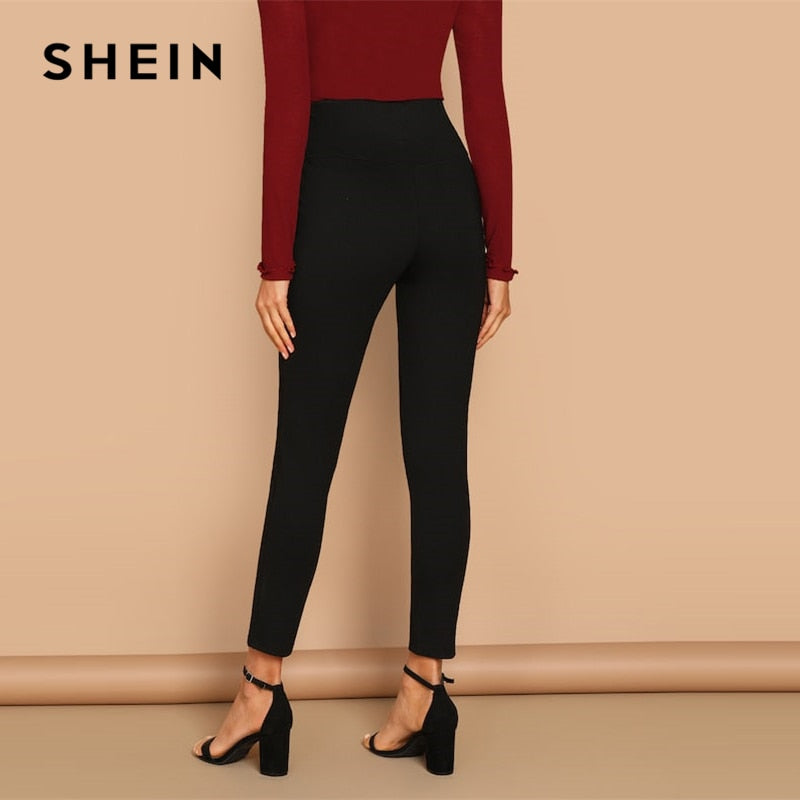 Black Buttoned Fly Skinny Pants