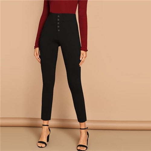 Black Buttoned Fly Skinny Pants